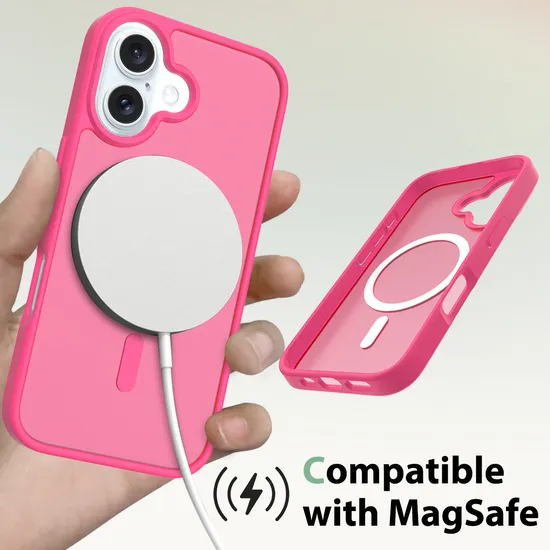 Translucent Matte Phone Case for iPhone 16 16plus Magnetic Pink Color