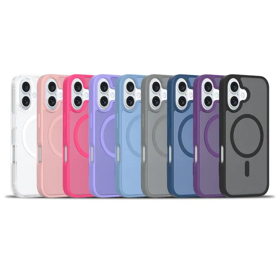 Translucent Matte Phone Case for iPhone 16 16plus Magnetic Pink Color