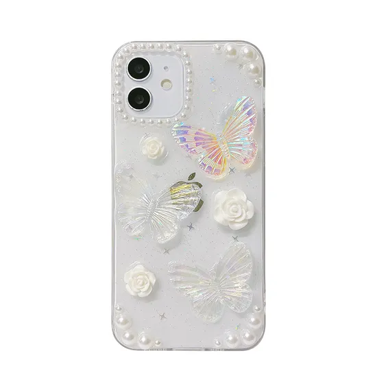 Transparent Bling Glitter Butterfly Mobile Phone Case Soft TPU Girl