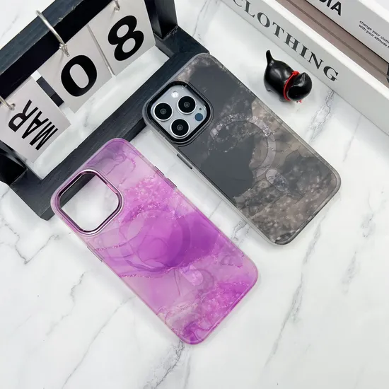 Wholesale Price Watercolor Ink Magnetic Mobile Phone Case for iPhone 15 PRO Max 14PRO 13 12 Wireless Charge Back Cover