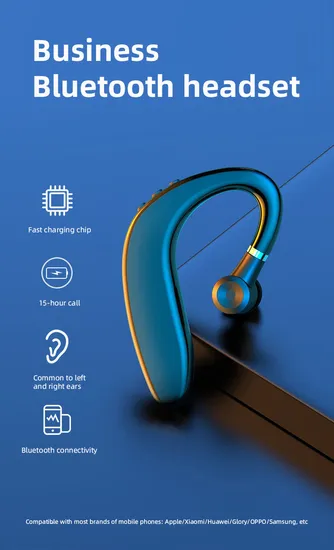 180 Degrees Rotate Wireless Bluetooth 5.2 Single Ear Hanging Lightweight Headset Fast Charging Noise Reduction Earphone