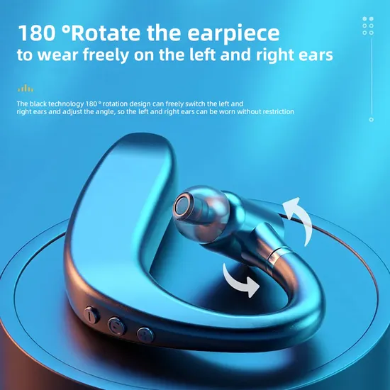 180 Degrees Rotate Wireless Bluetooth 5.2 Single Ear Hanging Lightweight Headset Fast Charging Noise Reduction Earphone