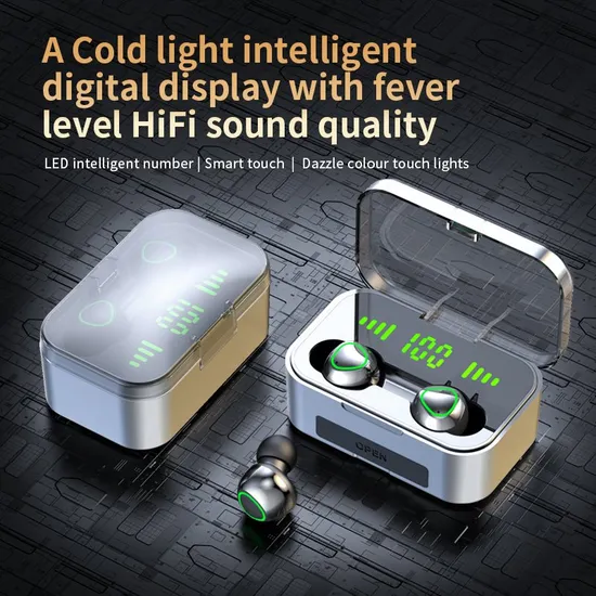 in-Ear Headphones Tws Earphones HiFi Stereo Waterproof Bt 5.3 LED Display Wireless Bluetooth Earbuds with Type-C Charging Port