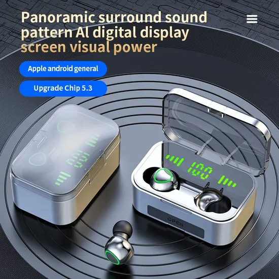 in-Ear Headphones Tws Earphones HiFi Stereo Waterproof Bt 5.3 LED Display Wireless Bluetooth Earbuds with Type-C Charging Port