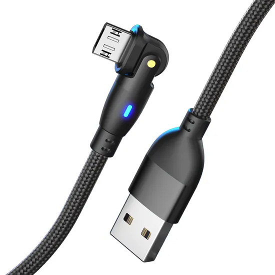 180 Degree Rotation Micro Quick Charging Cable Data Line with LED Indicator for Android Phone