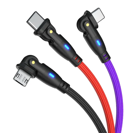 180 Degree Rotation Micro Quick Charging Cable Data Line with LED Indicator for Android Phone