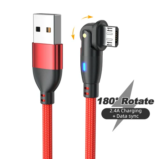 180 Degree Rotation Micro Quick Charging Cable Data Line with LED Indicator for Android Phone