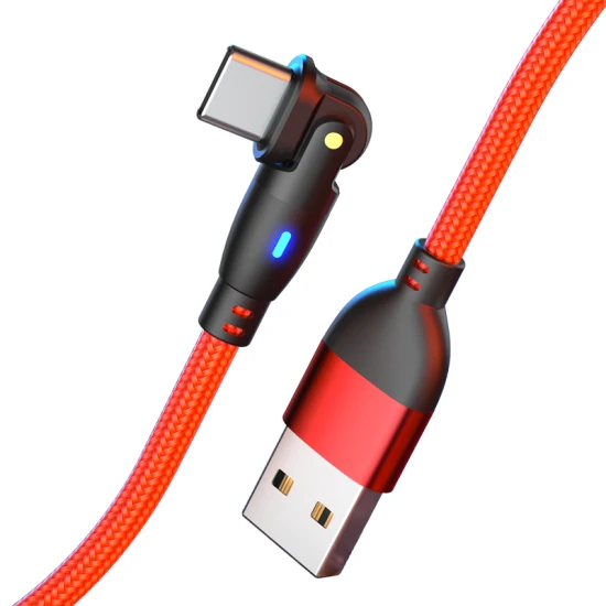 180 Degree Rotation Type-C Data Transmission Quick Charging LED Indicator USB Cable in L-Shape and Straight Use