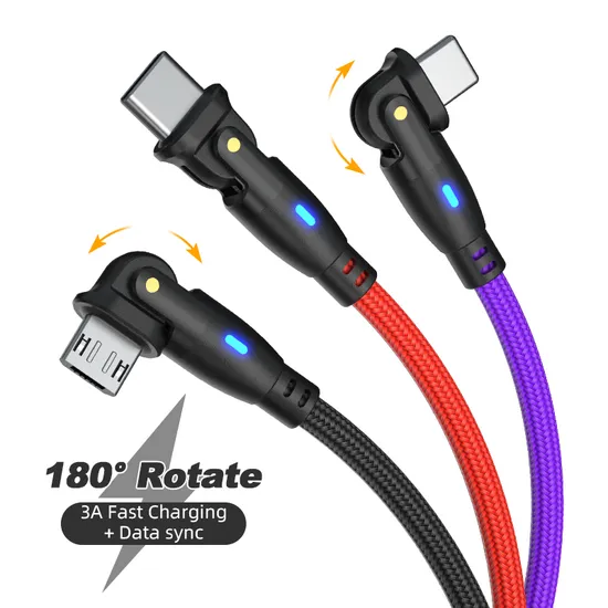 180 Degree Rotation Type-C Data Transmission Quick Charging LED Indicator USB Cable in L-Shape and Straight Use