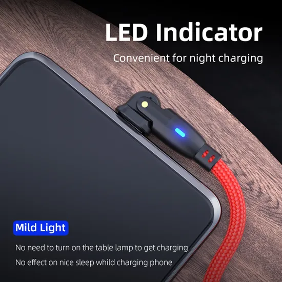 180 Degree Rotation Type-C Data Transmission Quick Charging LED Indicator USB Cable in L-Shape and Straight Use