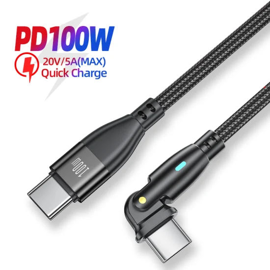 180 Degrees Free Rotation Fast Charging Data Cable Pd 100W with LED Light Type-C to Type-C Interface