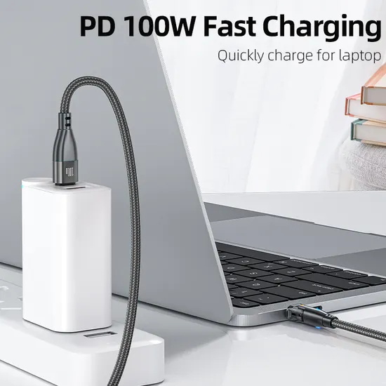 180 Degrees Free Rotation Fast Charging Data Cable Pd 100W with LED Light Type-C to Type-C Interface