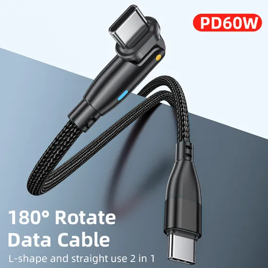 180 Degrees Free Rotation Fast Charging Data Cable with Type-C to Type-C Interface in Pd 60W