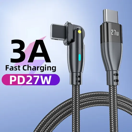 180 Degrees Free Rotation Quick Charging Data Cable Type-C to Lightning Wire in Pd 27W