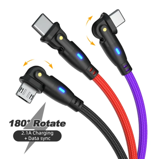 2 in 1 L-Shape and Straight Use 180 Degree Rotation Data Transmission USB Charging Cable with Lightning Interface