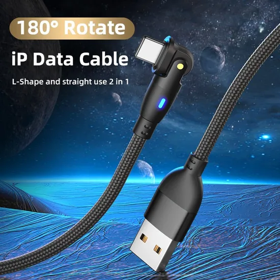 2 in 1 L-Shape and Straight Use 180 Degree Rotation Data Transmission USB Charging Cable with Lightning Interface