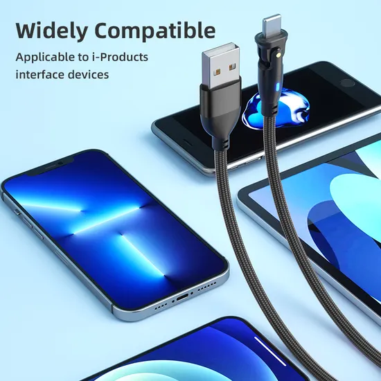 2 in 1 L-Shape and Straight Use 180 Degree Rotation Data Transmission USB Charging Cable with Lightning Interface