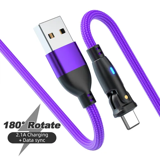 2 in 1 L-Shape and Straight Use 180 Degree Rotation Data Transmission USB Charging Cable with Lightning Interface