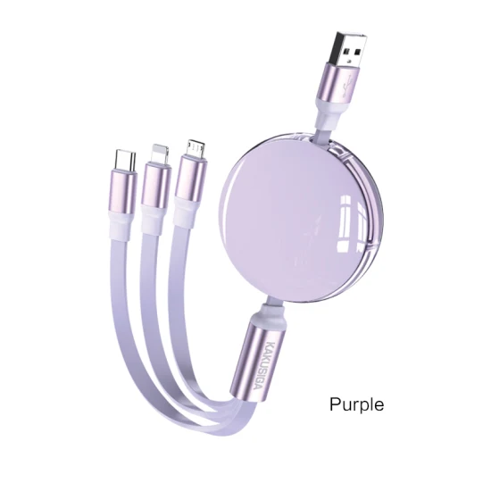 3 in 1 Easy-to-Pull Storage Stretchable Charging Cable Car Accessories Flexible Mobile Phone Cables