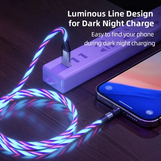 3 in 1 Multifunctional Upgraded 540 Degrees Rotating Luminous Magnetic Suction Fast Charging with Micro/Lightning/Type-C Interface Light Cable