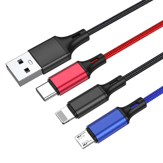 3 in 1 Quick Charging Cable for iPhone Samsung Android Phone Charging