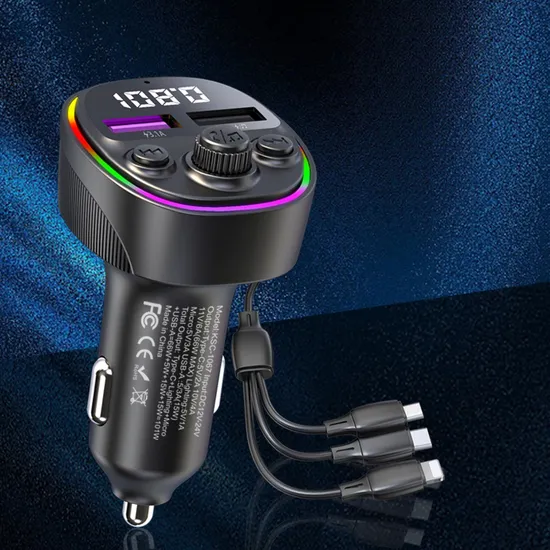 3 in 1 Wired Cable Car Phone Charger Vehicle-Mounted Wireless FM Transmitter