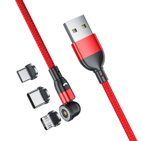 540 Degrees Free Rotation Charging Cable Magnetic Suction USB Cable Multifunctional 3 in 1 with Micro/Lightning/Type-C Interface Light