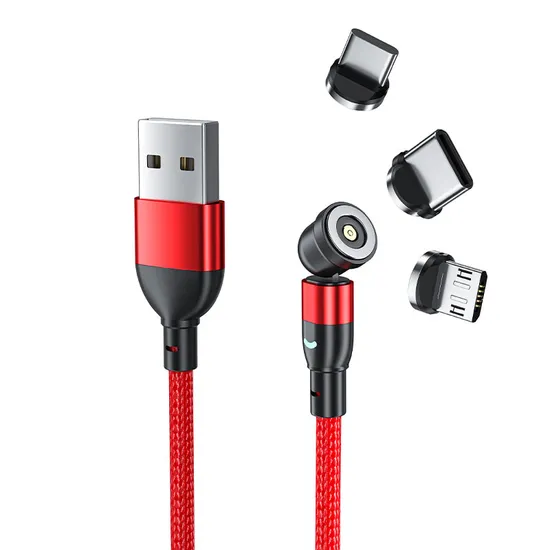 540 Degrees Free Rotation Charging Cable Magnetic Suction USB Cable Multifunctional 3 in 1 with Micro/Lightning/Type-C Interface Light