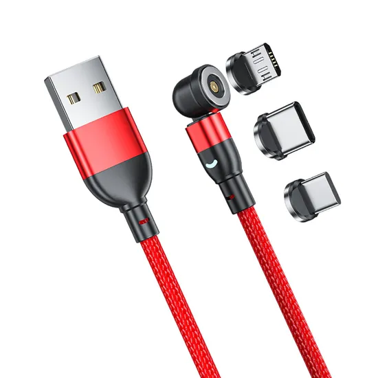 540 Degrees Free Rotation Charging Cable Magnetic Suction USB Cable Multifunctional 3 in 1 with Micro/Lightning/Type-C Interface Light