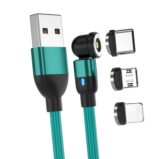 540 Degrees Rotating Magnetic Suction Charging Cable USB Light 3 in 1 Charging Cable with Micro/Lightning/Type-C Interface