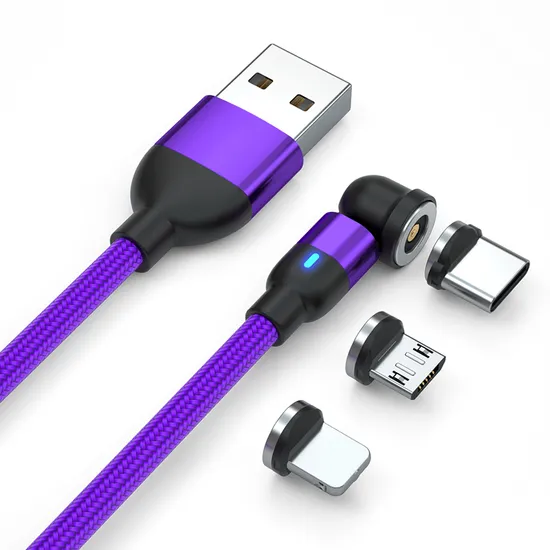 540 Degrees Rotation Charging Magnetic Suction Charging Cable Multifunction 3 in 1 with Micro/Lightning/Type-C Interface Light Cable