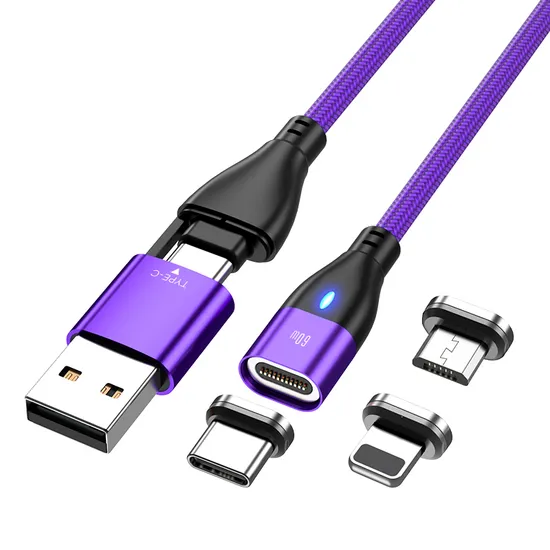 Magnetic Data Cable Pd 60W Fast Charging Cable LED Light Multifunctional 6 in 1 USB for Micro/Type-C/Lightning