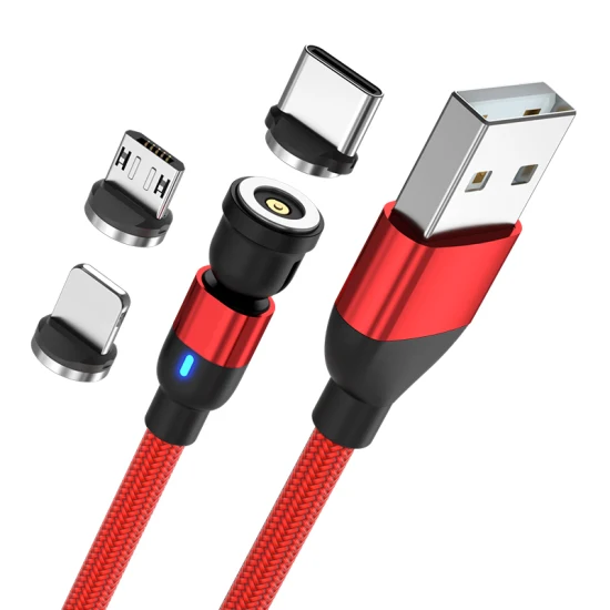 Magnetic Suction 540 Degrees Rotation Multifunctional USB Charging Cable with Micro/Lightning/Type-C Interface Light Cable