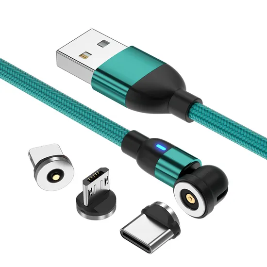 Magnetic Suction Charging Cable 540 Degrees Rotation Multifunctional 3 in 1 USB with Micro/Lightning/Type-C Interface Light Cable