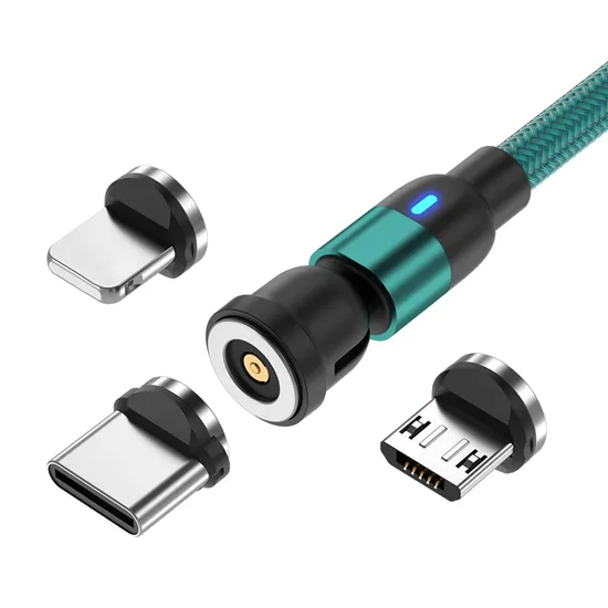 Magnetic Suction Charging Cable 540 Degrees Rotation Multifunctional 3 in 1 USB with Micro/Lightning/Type-C Interface Light Cable