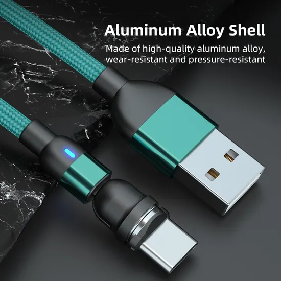 Magnetic Suction Charging Cable 540 Degrees Rotation Multifunctional 3 in 1 USB with Micro/Lightning/Type-C Interface Light Cable