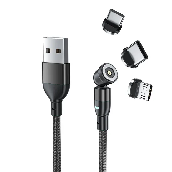 Magnetic Suction Charging Cable 540 Degrees Rotation USB Charging Cable with Micro/Lightning/Type-C Interface 3 in 1 Use