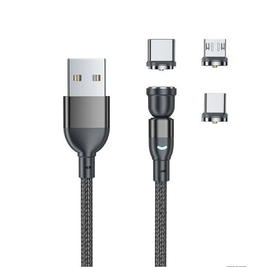 Magnetic Suction Charging Cable 540 Degrees Rotation USB Charging Cable with Micro/Lightning/Type-C Interface 3 in 1 Use