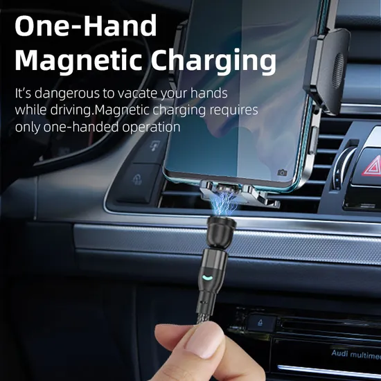 Magnetic Suction Charging Cable 540 Degrees Rotation USB Charging Cable with Micro/Lightning/Type-C Interface 3 in 1 Use