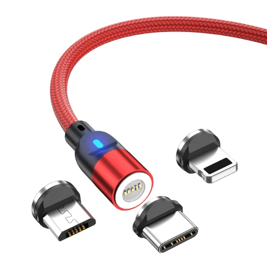 Upgraded 540 Degrees Rotating Magnetic Suction Fast Charging Cable Multifunctional USB Cable 3 in 1 with Micro/Lightning/Type-C Interface