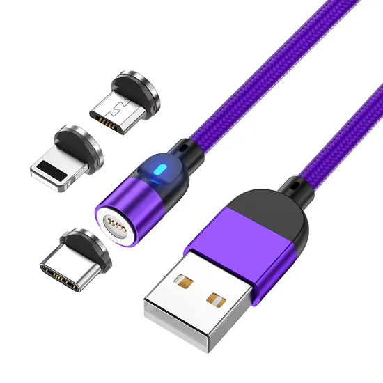 Upgraded 540 Degrees Rotating Magnetic Suction Fast Charging Cable Multifunctional USB Cable 3 in 1 with Micro/Lightning/Type-C Interface