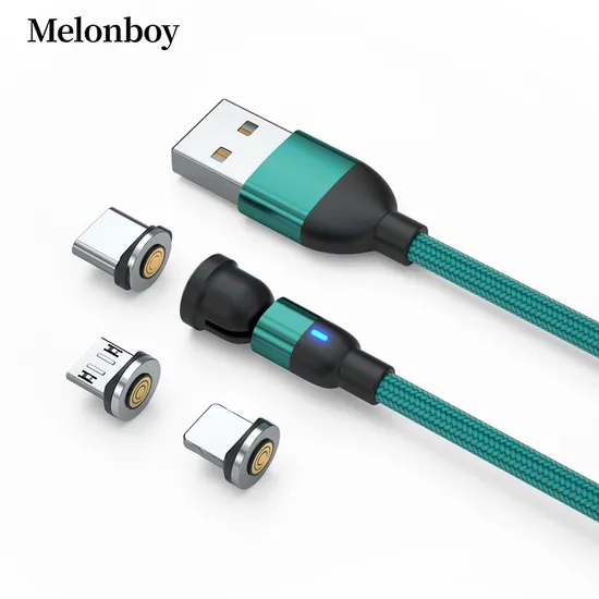 Upgraded Rotating 540 Degrees Magnetic Suction Fast Charging Cable USB Multifunctional 3 in 1 with Micro/Lightning/Type-C Interface Light Cable