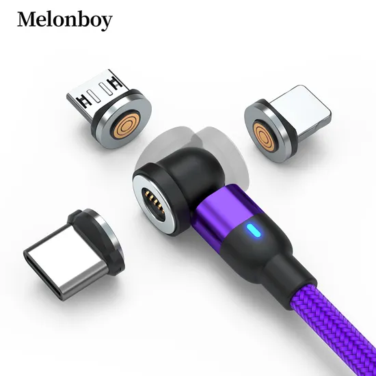 Upgraded Rotating 540 Degrees Magnetic Suction Fast Charging Cable USB Multifunctional 3 in 1 with Micro/Lightning/Type-C Interface Light Cable