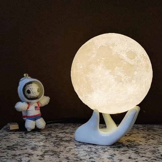 3D Moon Night Light with White Hand Stand 2 Color