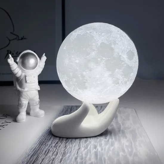 3D Moon Night Light with White Hand Stand 2 Color