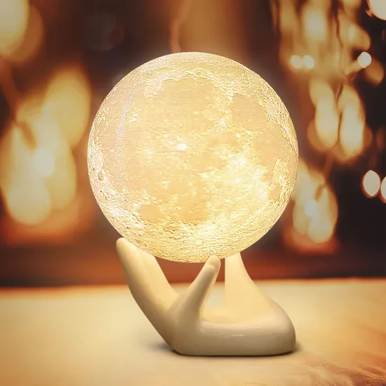 3D Moon Night Light with White Hand Stand 2 Color