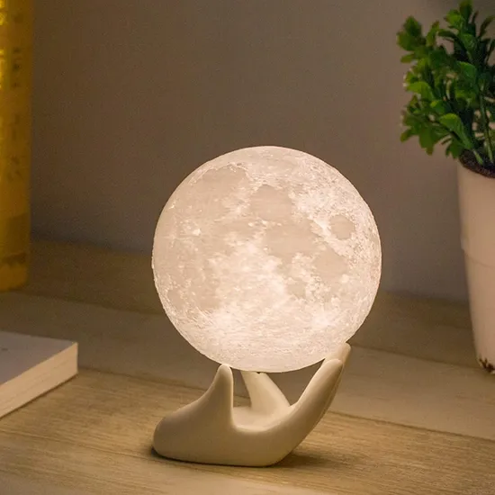 3D Moon Night Light with White Hand Stand 2 Color