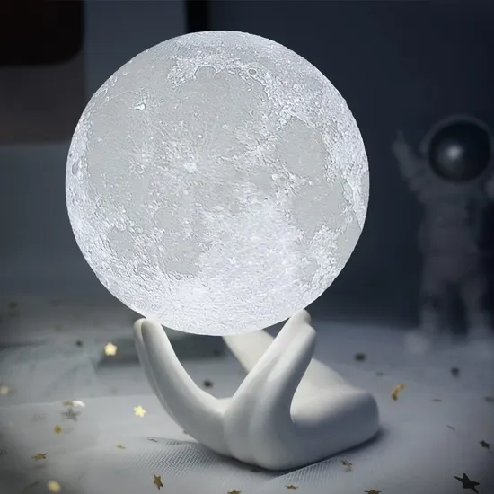 3D Printing Lunar Lamp Night Light with White Hand Stand