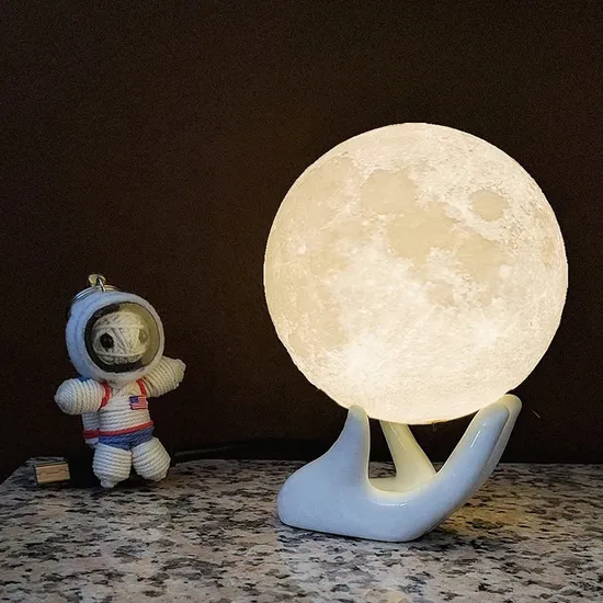 3D Printing Lunar Lamp Night Light with White Hand Stand