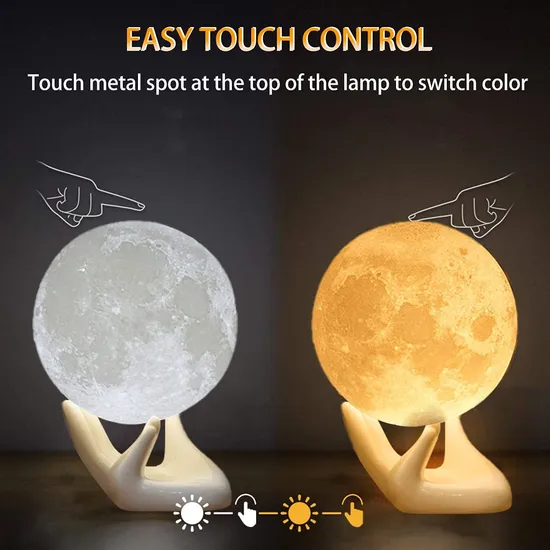 3D Printing Lunar Lamp Night Light with White Hand Stand